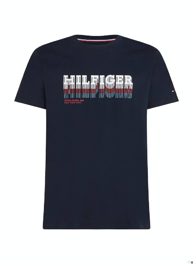 TOMMY HILFIGER Men's Faded Hilfiger Logo T-Shirt - Cotton, Blue  - Image 2