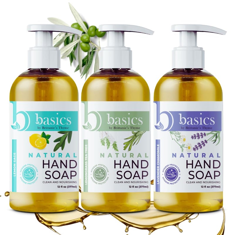 Brittanie's Thyme Brittanies Thyme Basics Natural Olive Oil Hand Soap 12 fl oz Pack of 3 Lavender Chamomile Lemongrass Tea Tree  Lemon Sage Cruelty Free Vegan No Synthetic Additives No Sulfates Paraben Free