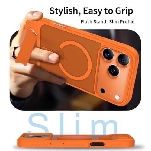 Elzzi Translucent Matte Kickstand Compatible with Mag-Safe Case for iPhone 17 Pro, Built-in Adjustable Camera Stand, Magnetic Mag-Safe Shockproof Phone Cover (Cosmic Orange) - Image 3