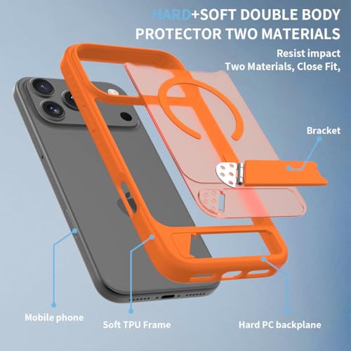 Elzzi Translucent Matte Kickstand Compatible with Mag-Safe Case for iPhone 17 Pro, Built-in Adjustable Camera Stand, Magnetic Mag-Safe Shockproof Phone Cover (Cosmic Orange) - Image 5