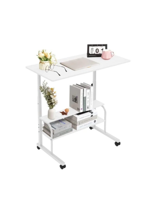 SHEE ONE Adjustable Laptop Table in Elegant White | Rolling Bedside & Overbed Table for Work, Study, or Meals | Height Adjustable from 60–85 cm with Extra Storage Shelf | Compact & Space-Saving – Size: 40×60 cm - Image 2