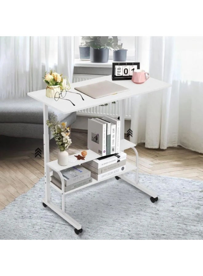 SHEE ONE Adjustable Laptop Table in Elegant White | Rolling Bedside & Overbed Table for Work, Study, or Meals | Height Adjustable from 60–85 cm with Extra Storage Shelf | Compact & Space-Saving – Size: 40×60 cm - Image 4