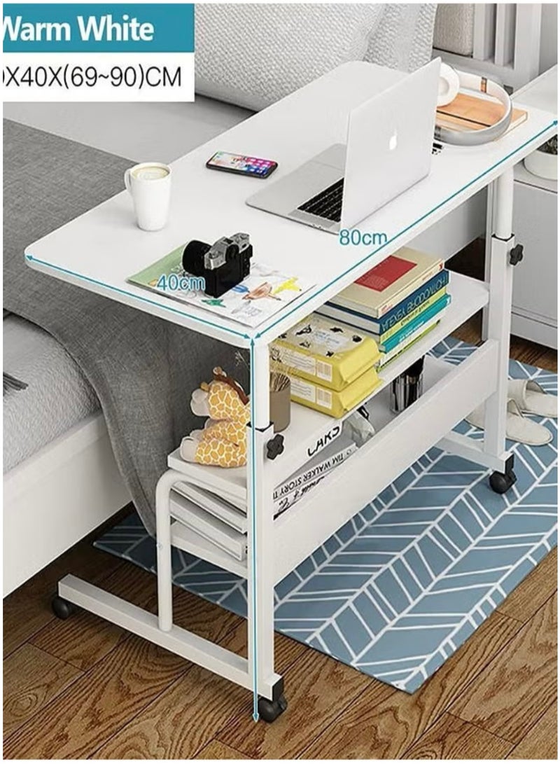 SHEE ONE Adjustable Laptop Table in Elegant White | Rolling Bedside & Overbed Table for Work, Study, or Meals | Height Adjustable from 60–85 cm with Extra Storage Shelf | Compact & Space-Saving – Size: 40×60 cm - Image 3