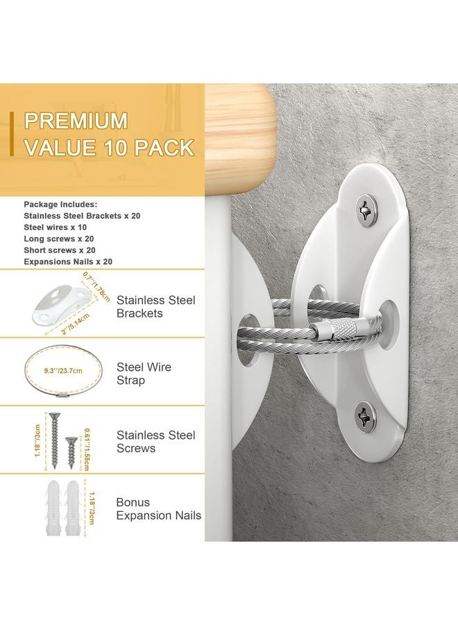 هومستر مرساة أثاث (10 علب) لتحصين الأطفال، مرساة أثاث أحزمة أثاث مكافحة الأطراف تأمين 400 رطل/الحفاظ على سلامة الأطفال من سقوط الأثاث، أشرطة معدنية بيضاء للزلازل - Image 3