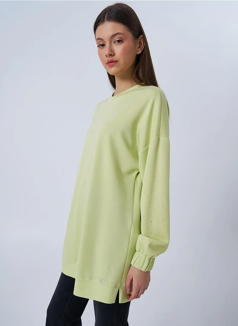Kayra Hotfix Printed Scuba Sweatshirt in Lime