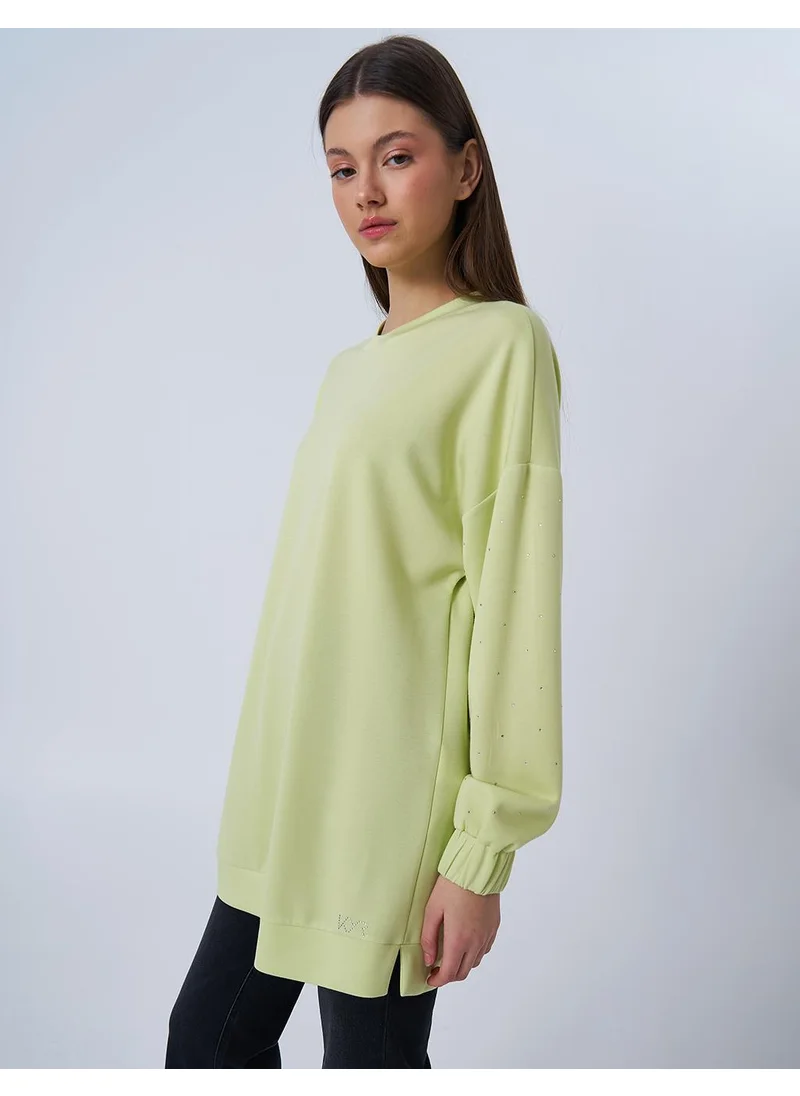 Kayra Hotfix Printed Scuba Sweatshirt in Lime