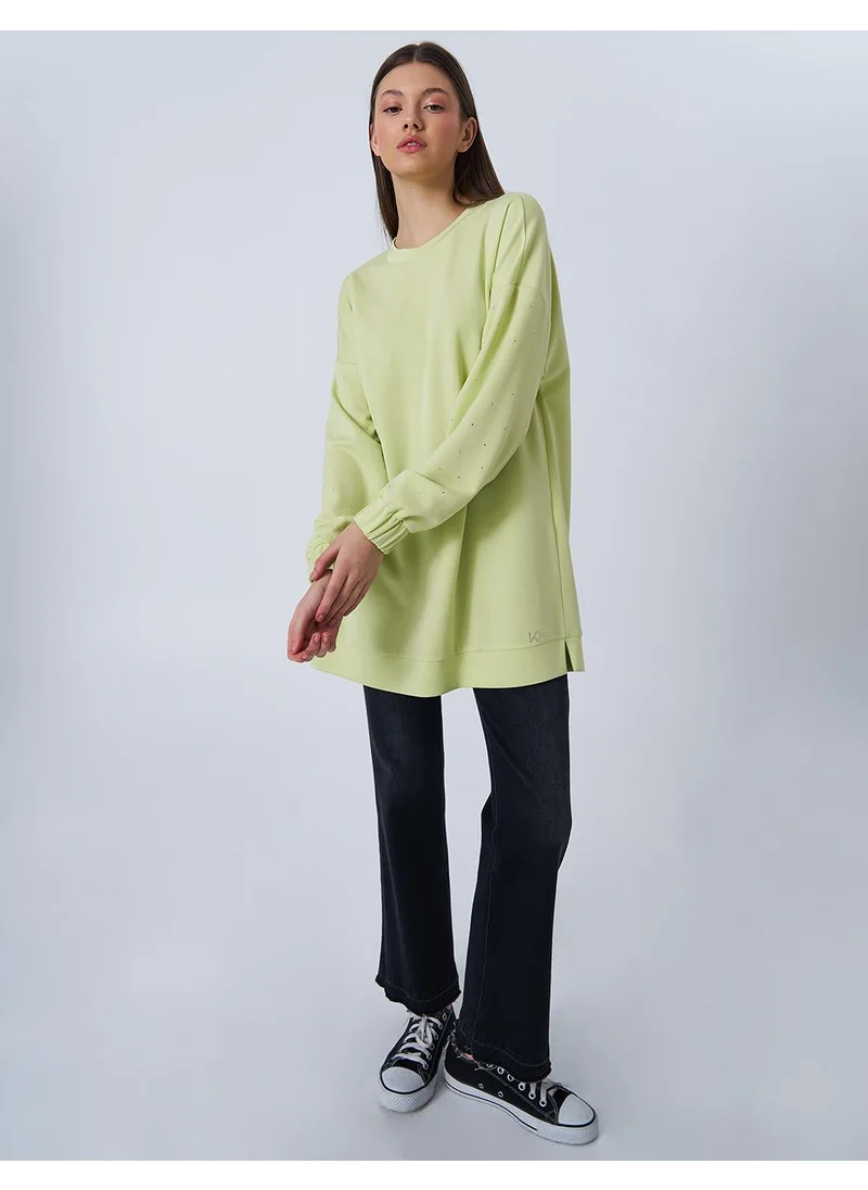 Kayra Hotfix Printed Scuba Sweatshirt in Lime