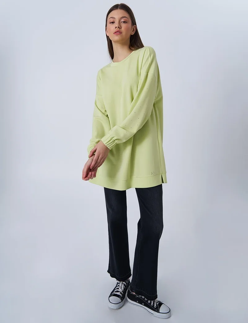 Kayra Hotfix Printed Scuba Sweatshirt in Lime