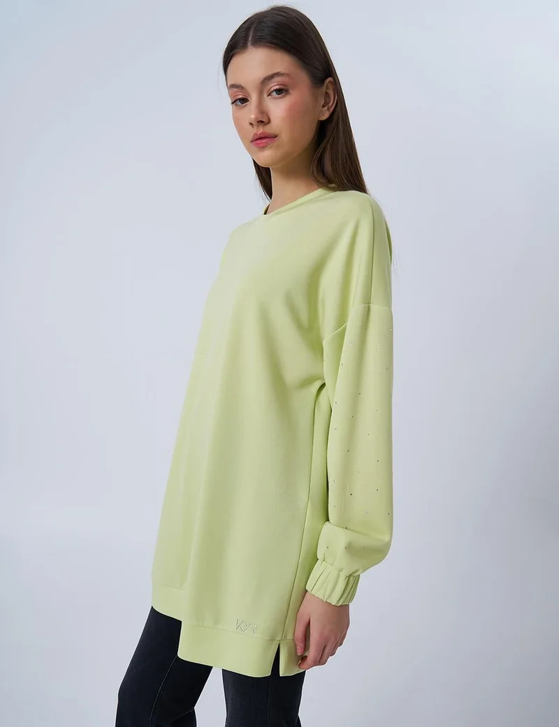 Kayra Hotfix Printed Scuba Sweatshirt in Lime