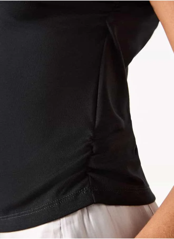 2Xtremz 2Xtremz Embellished Round Neck Sleeveless Top with Ruched Detail