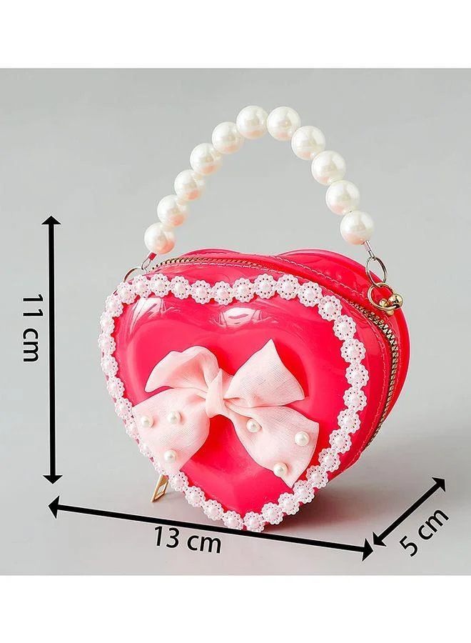 Mark & Mia Mark & Mia Sling Bag with Pearl Handle & Heart Bow Accent - Dark Pink