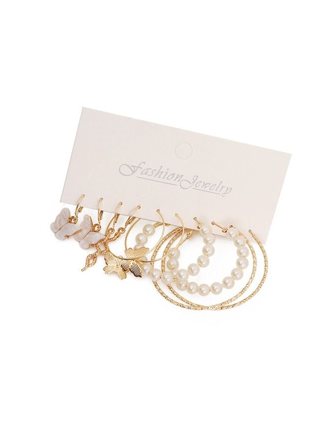 5 Pairs Hoop Earrings Set for Women Girls, Fashion Pearl Hoop Stud Drop Dangle Earrings Paperclip Hypoallergenic Earrings for Jewelry Gift - Image 1