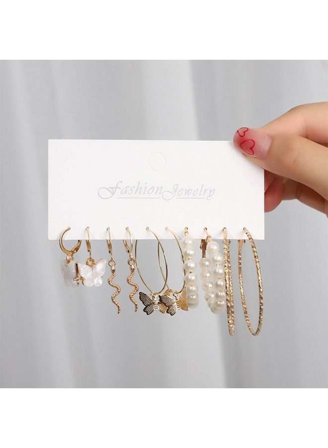 5 Pairs Hoop Earrings Set for Women Girls, Fashion Pearl Hoop Stud Drop Dangle Earrings Paperclip Hypoallergenic Earrings for Jewelry Gift - Image 3