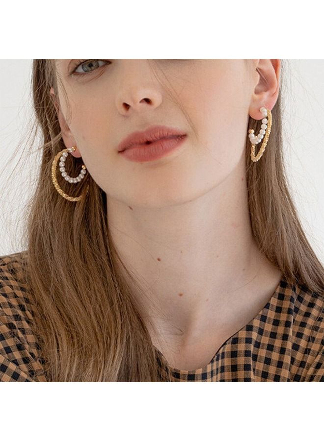 5 Pairs Hoop Earrings Set for Women Girls, Fashion Pearl Hoop Stud Drop Dangle Earrings Paperclip Hypoallergenic Earrings for Jewelry Gift - Image 5