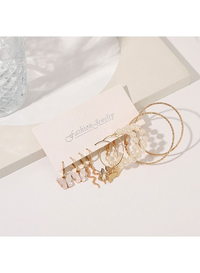 5 Pairs Hoop Earrings Set for Women Girls, Fashion Pearl Hoop Stud Drop Dangle Earrings Paperclip Hypoallergenic Earrings for Jewelry Gift - Image 4