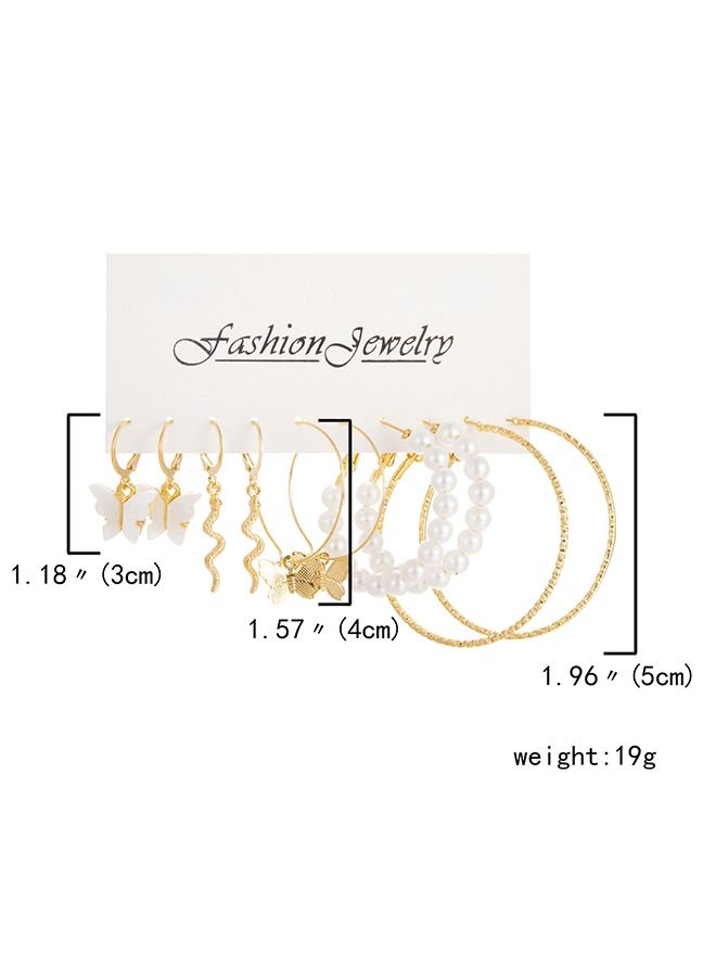5 Pairs Hoop Earrings Set for Women Girls, Fashion Pearl Hoop Stud Drop Dangle Earrings Paperclip Hypoallergenic Earrings for Jewelry Gift - Image 2