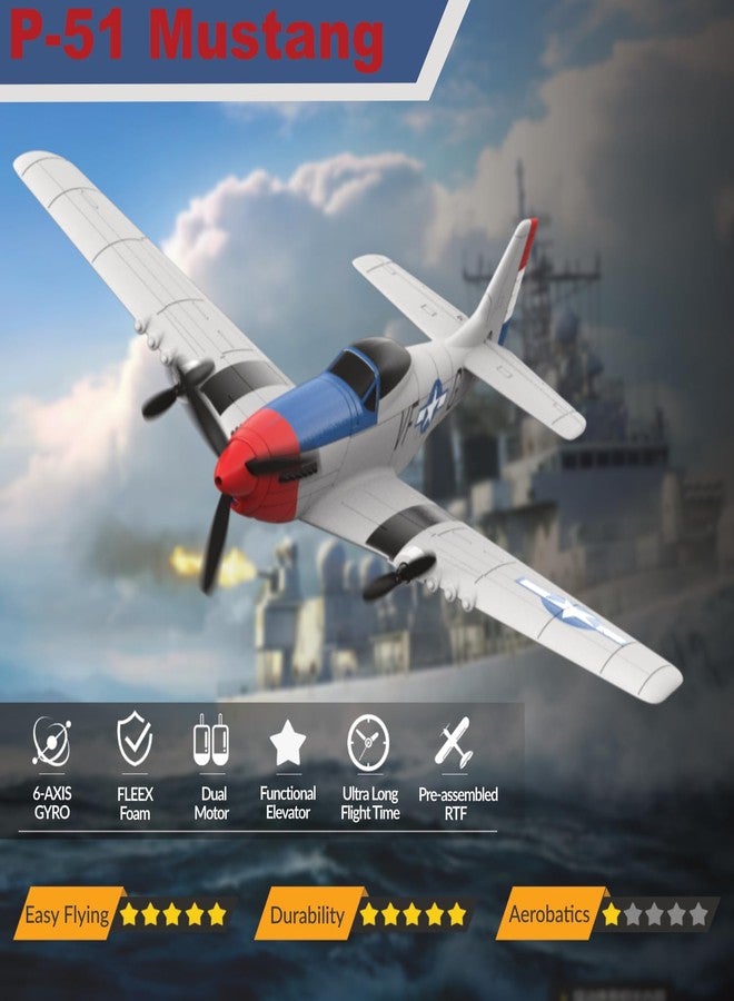 ANBURI RC Plane for Beginners, P51 Remote Control Airplane for Adults, 2.4GHz 3 Channel Fighter Featuring 6 Axis Gyro Stabilizer Comes with 2 Batteries, Easy to Fly - Image 2