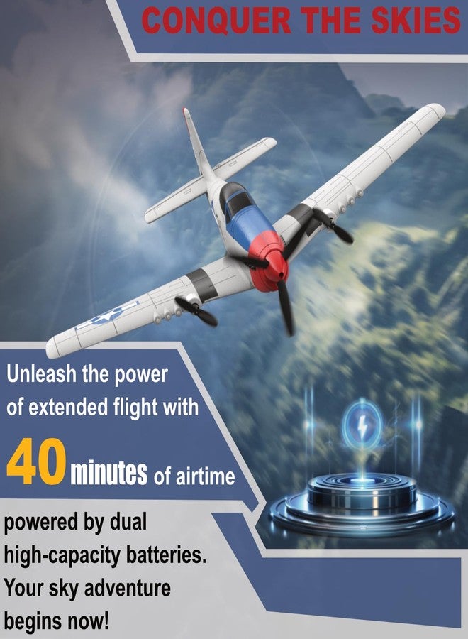 ANBURI RC Plane for Beginners, P51 Remote Control Airplane for Adults, 2.4GHz 3 Channel Fighter Featuring 6 Axis Gyro Stabilizer Comes with 2 Batteries, Easy to Fly - Image 4