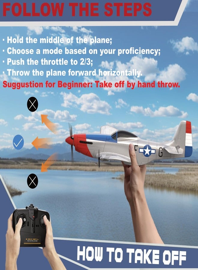 ANBURI RC Plane for Beginners, P51 Remote Control Airplane for Adults, 2.4GHz 3 Channel Fighter Featuring 6 Axis Gyro Stabilizer Comes with 2 Batteries, Easy to Fly - Image 3