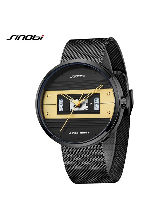 Sinobi Men's Fashionable Mesh Strap Watch with Large Dial and Premium Design (Black) - Image 1