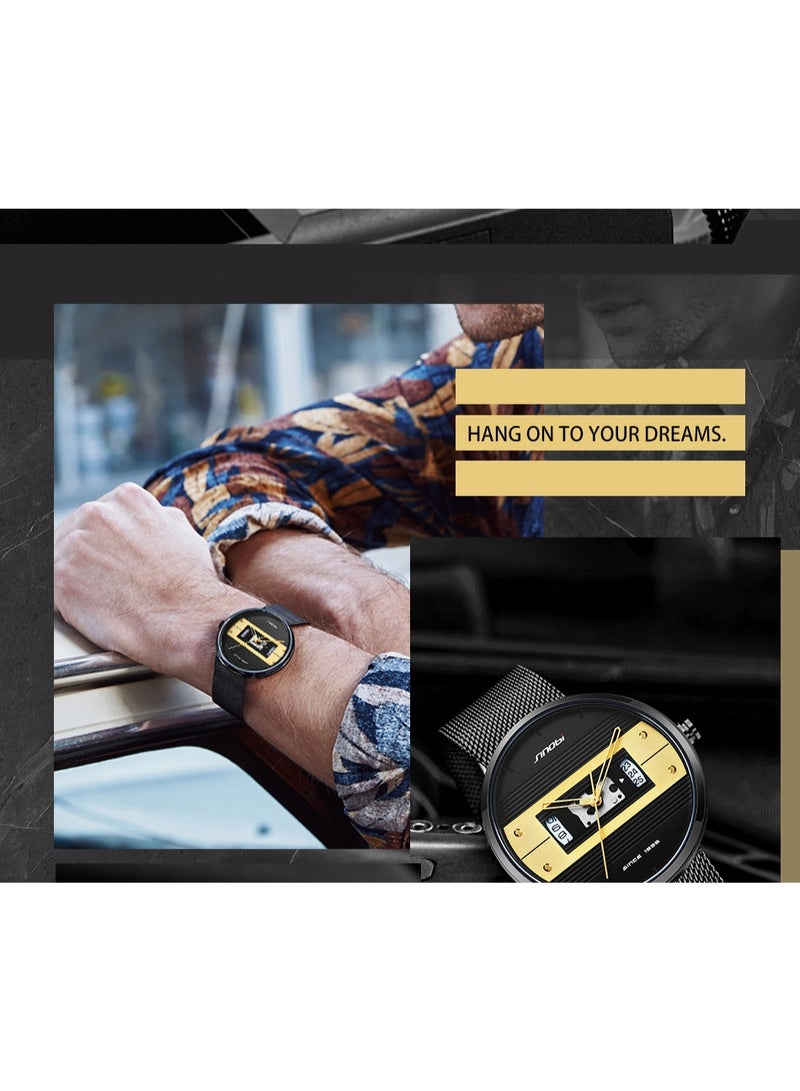 Sinobi Men's Fashionable Mesh Strap Watch with Large Dial and Premium Design (Black) - Image 3