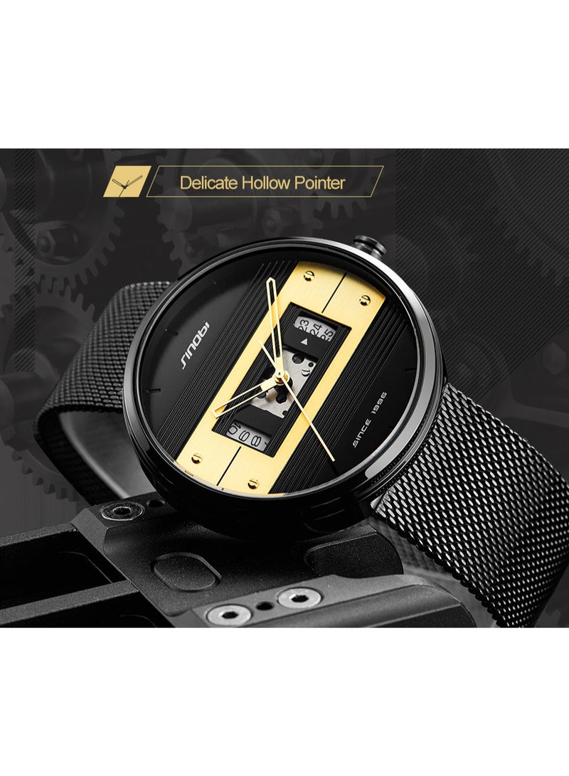 Sinobi Men's Fashionable Mesh Strap Watch with Large Dial and Premium Design (Black) - Image 4