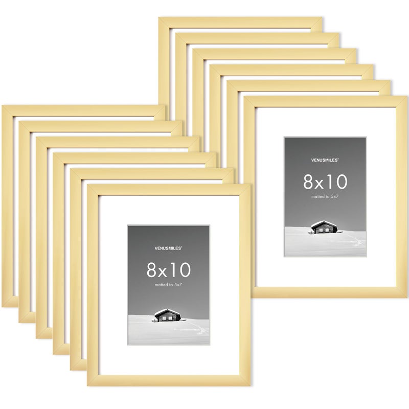 Venusmiles 8X10 Inch Picture Frame  8X10 Photo Frames With 5X7 Removable Mat - High Definition Plexiglass - Vertical And Horizontal Display - Wall Hanging Frame - Gold  12 Pack - Image 1