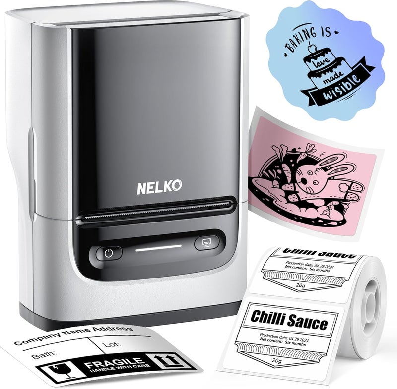 Nelko Label Maker Machine with Tape, PM220 Bluetooth Label Printer, 2 Inch Portable Thermal Printer for Small Business, Address, Logo, Clothing, Smart AI APP for iOS, Android & PC, White - Image 1