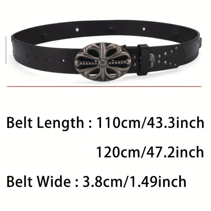 OATSBAS Men's Bohemian Style Vintage Skeleton Belt - Women's Riveted Hip Hop Punk Rock Y2K (Black, 43inch) - Image 2