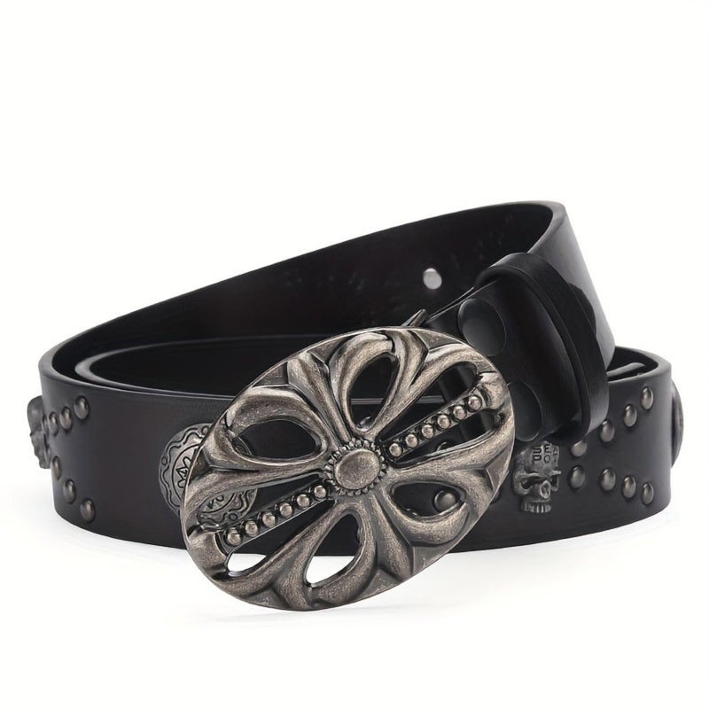 OATSBAS Men's Bohemian Style Vintage Skeleton Belt - Women's Riveted Hip Hop Punk Rock Y2K (Black, 43inch) - Image 3