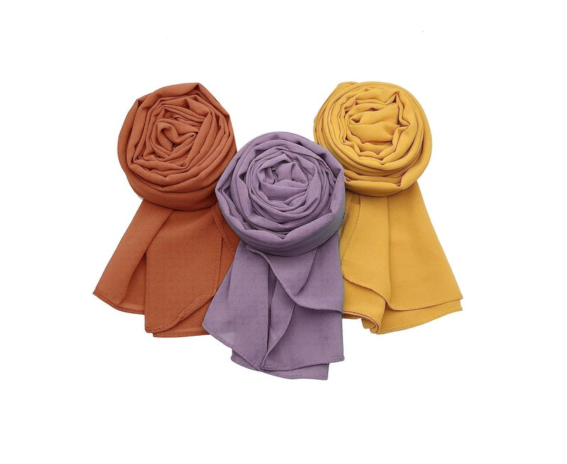 ICW Women Soft Chiffon Georgette Scarves Shawl Stoles Long Scarf Wrap Head Scarves (Pack Of 3 Pc), Female, Multicolour - Image 1