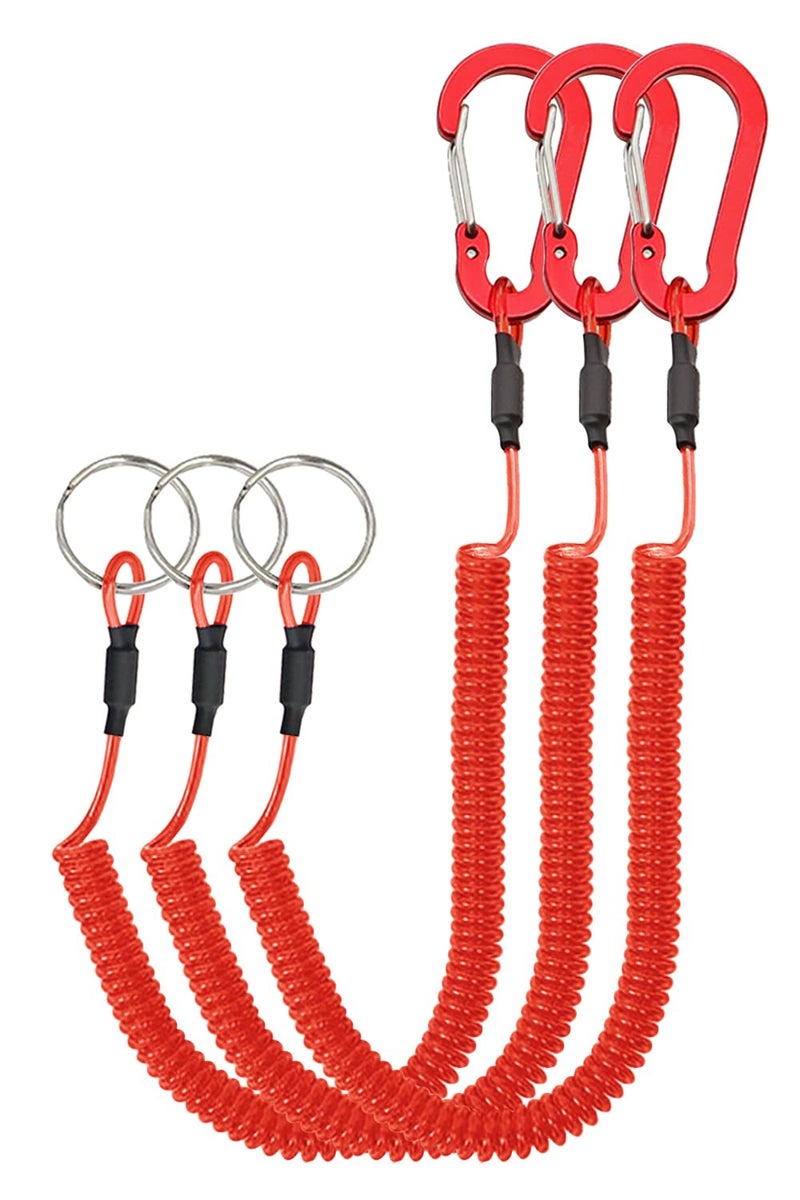 Lix&Rix Coiled Stretch Tether Lanyard with Clip for Fishing Keys Card Keeper and Tools,Red 3pcs - Image 1
