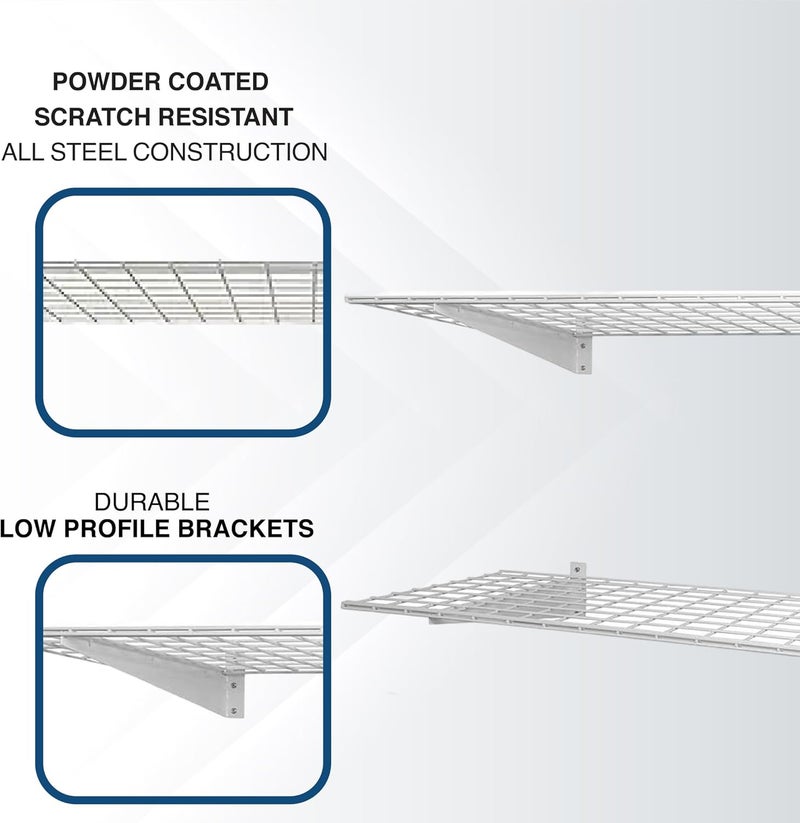 HyLoft 00630 2-Pack Heavy Duty Steel Wall Garage Shelving, 48-Inch X 24-Inch Wall Mounted Shelves for Garage Storage, Low-Profile Brackets, Max Shelf Load 150 Pounds, White Powder Coated Finish - Image 5