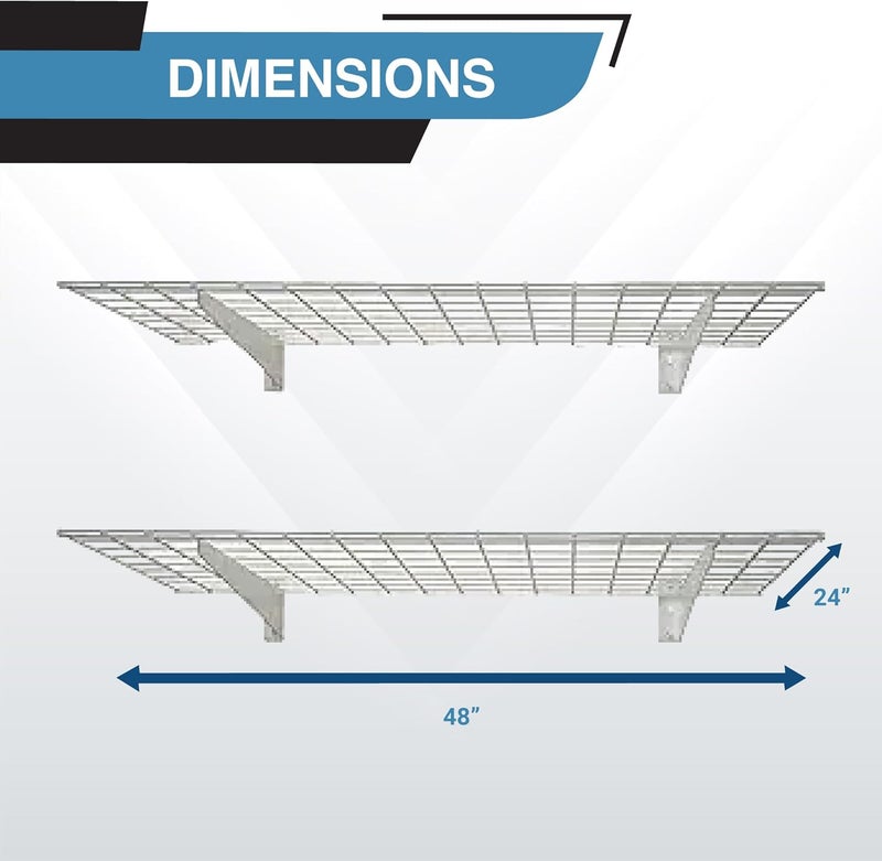 HyLoft 00630 2-Pack Heavy Duty Steel Wall Garage Shelving, 48-Inch X 24-Inch Wall Mounted Shelves for Garage Storage, Low-Profile Brackets, Max Shelf Load 150 Pounds, White Powder Coated Finish - Image 2
