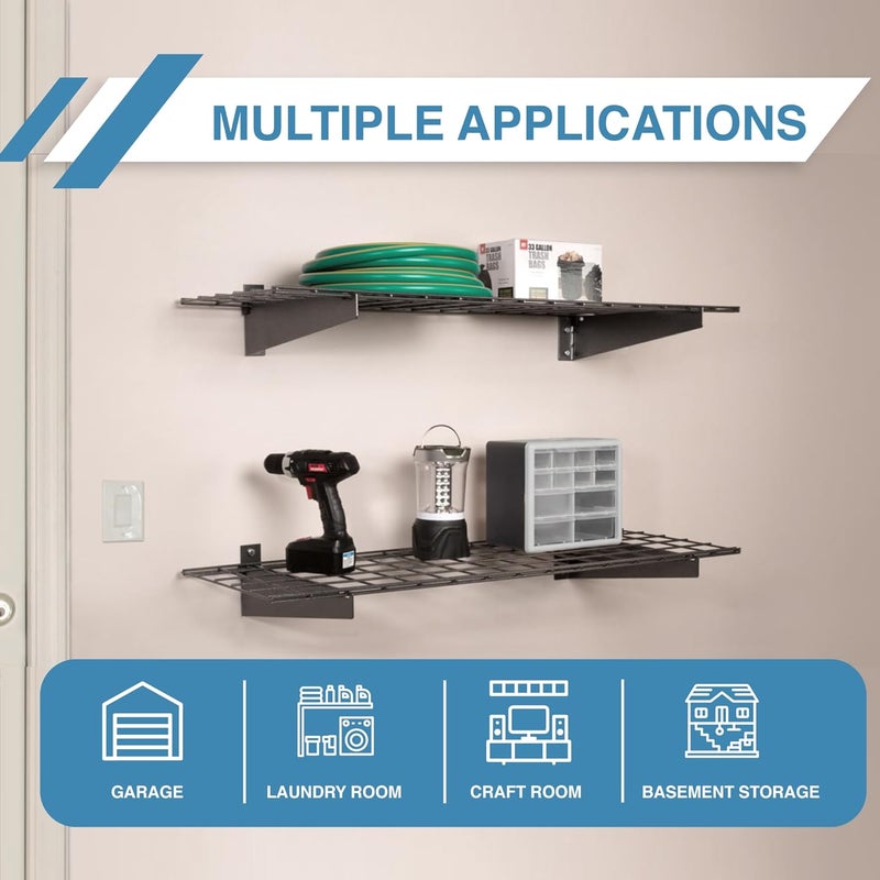 HyLoft 00630 2-Pack Heavy Duty Steel Wall Garage Shelving, 48-Inch X 24-Inch Wall Mounted Shelves for Garage Storage, Low-Profile Brackets, Max Shelf Load 150 Pounds, White Powder Coated Finish - Image 3