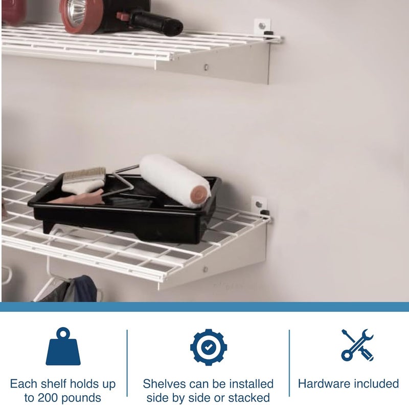 HyLoft 00630 2-Pack Heavy Duty Steel Wall Garage Shelving, 48-Inch X 24-Inch Wall Mounted Shelves for Garage Storage, Low-Profile Brackets, Max Shelf Load 150 Pounds, White Powder Coated Finish - Image 4
