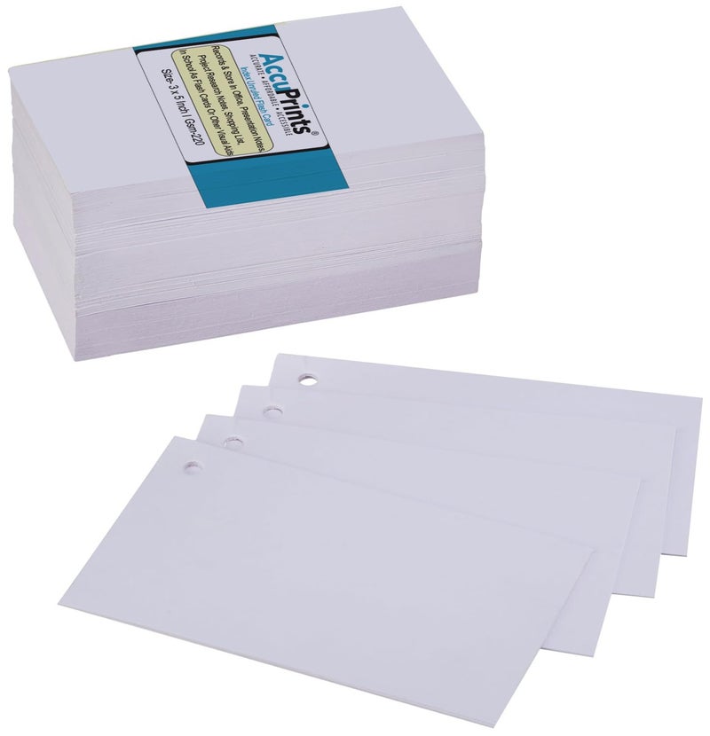 AccuPrints 50 White Blank Index Flash Cards - Suitable for Study, Home and Work Notes - Free Binder Rings - 220 GSM Thick - 3 x 5 inches - Image 2