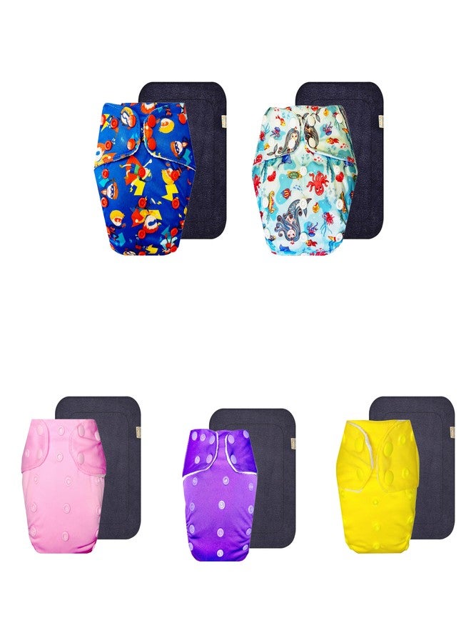 حفاضات دمبلدو القماشية الممتازة مع حشوة سوداء (عبوة من 5) | شعور بالجفاف والراحة | تهوية جيدة | مناسبة للسفر | مثالية للأطفال الصغار | من 3 أشهر إلى 3 سنوات | للجنسين - Image 1