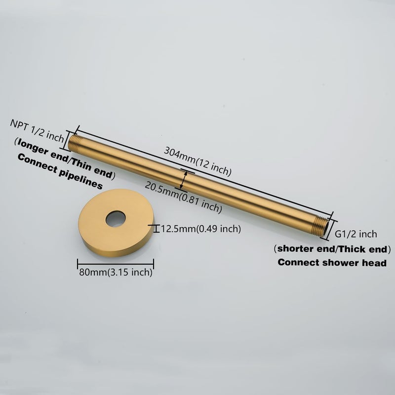 Random Champagne Bronze Shower Arm with Flange 12 Inches Ceiling Mount Shower Head Extension Straight Arm Ceiling-Mounted For Fixed Shower Head.RD91038-12CB - Image 1