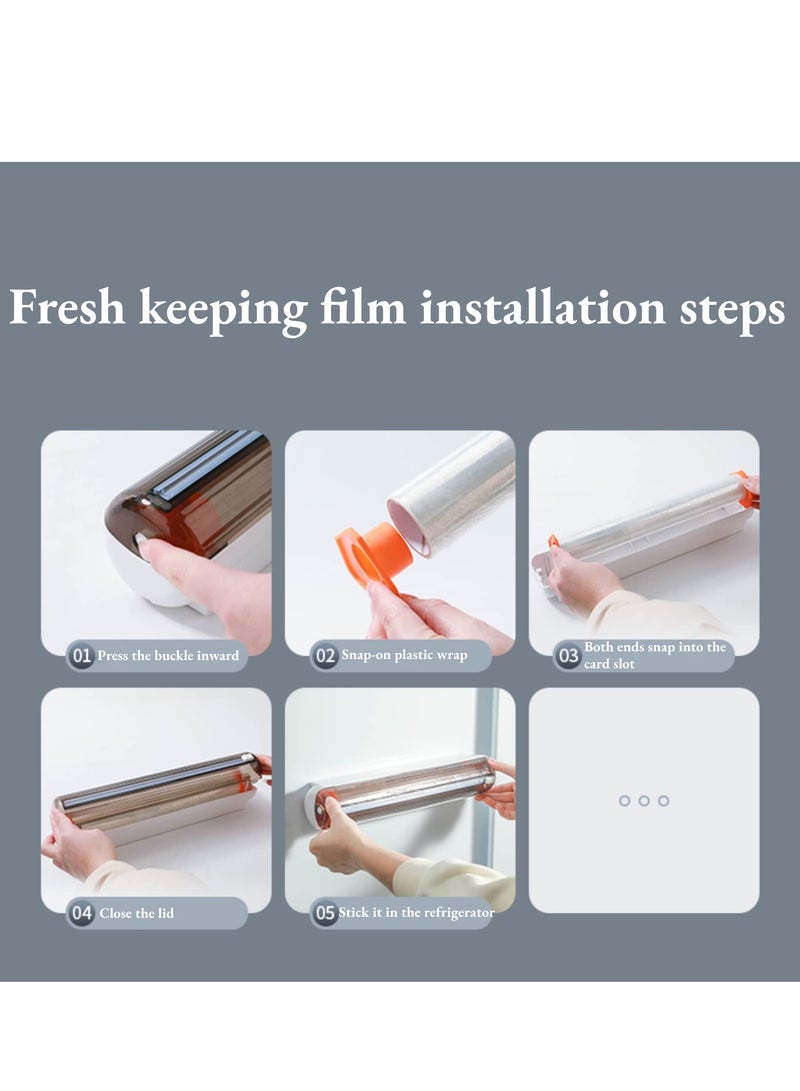 Magnetic Wall Mount Food Wrap Dispenser with Slide Cutter, Refillable Plastic Cling Film Holder, Kitchen Roll Storage Box, Reusable Cling Wrap Divider  - Image 4