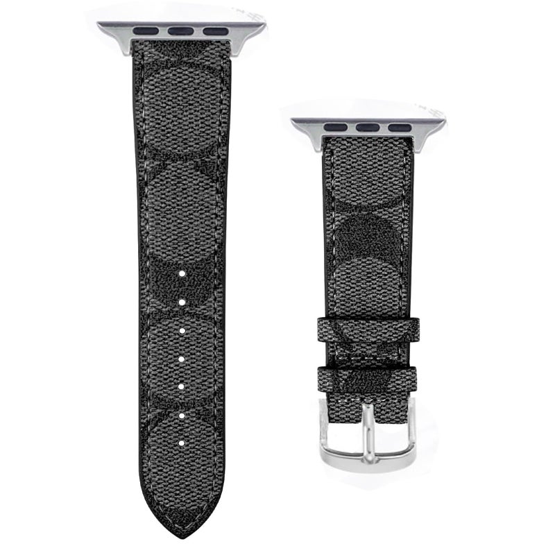 NYENEIL Compatible with Apple Watch Ultra Band 38mm 40mm 41mm 42mm 44mm 45mm 46mm 49mm Series 10/9/8/7/6/5/4/3/2/1iwatch bands,Luxury Monogram Retro Soft Strap Replacement Sport band for Women Men (Black Silver, 41/40/38/42mm(Series 10)) - Image 1
