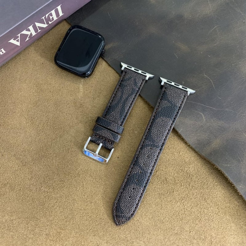 NYENEIL Compatible with Apple Watch Ultra Band 38mm 40mm 41mm 42mm 44mm 45mm 46mm 49mm Series 10/9/8/7/6/5/4/3/2/1iwatch bands,Luxury Monogram Retro Soft Strap Replacement Sport band for Women Men (Black Silver, 41/40/38/42mm(Series 10)) - Image 5
