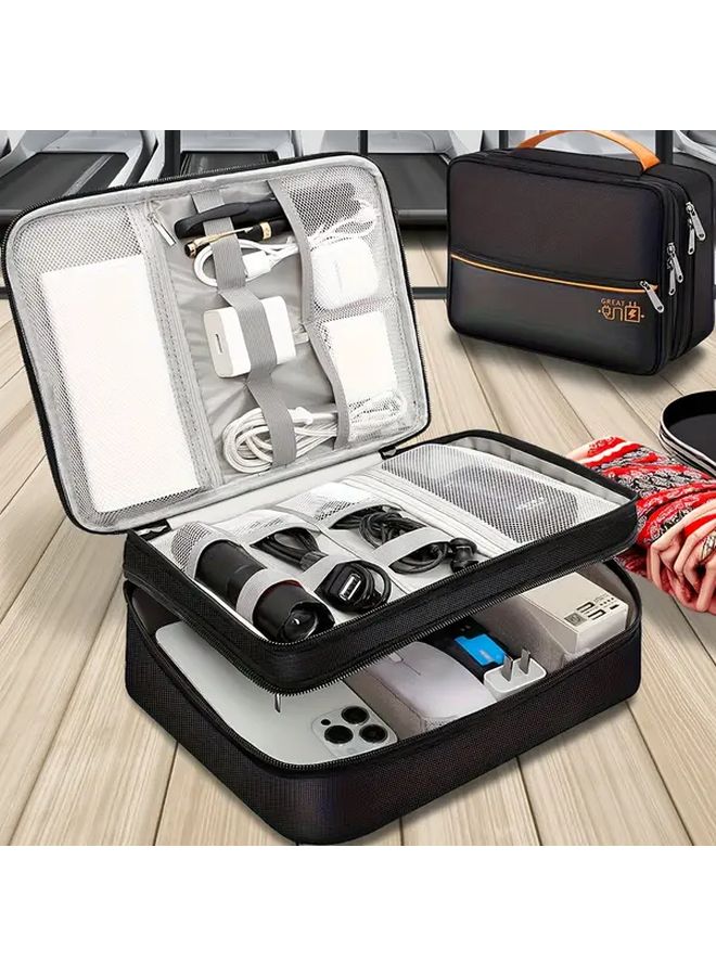 Premium Electronic Cable Organizer Travel Bag With Red Zipper Closure And Mesh Pockets For Cords Adapters Portable Tech Storage Case For Office Commute Vacation - Image 2