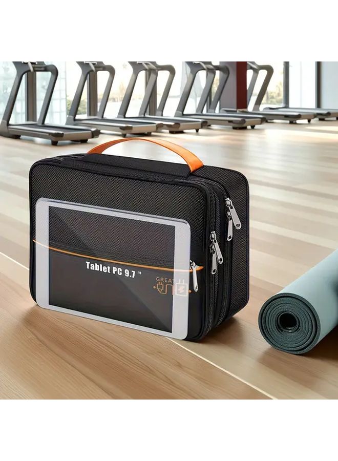 Premium Electronic Cable Organizer Travel Bag With Red Zipper Closure And Mesh Pockets For Cords Adapters Portable Tech Storage Case For Office Commute Vacation - Image 1