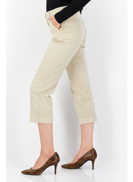 Zero Women Slim Fit Plain Chino Pant, Beige  - Image 4