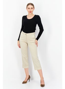 Zero Women Slim Fit Plain Chino Pant, Beige  - Image 2