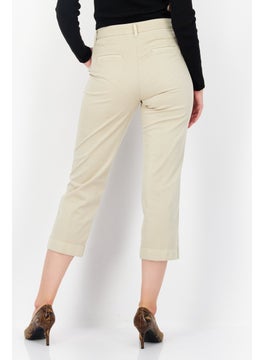 Zero Women Slim Fit Plain Chino Pant, Beige  - Image 3