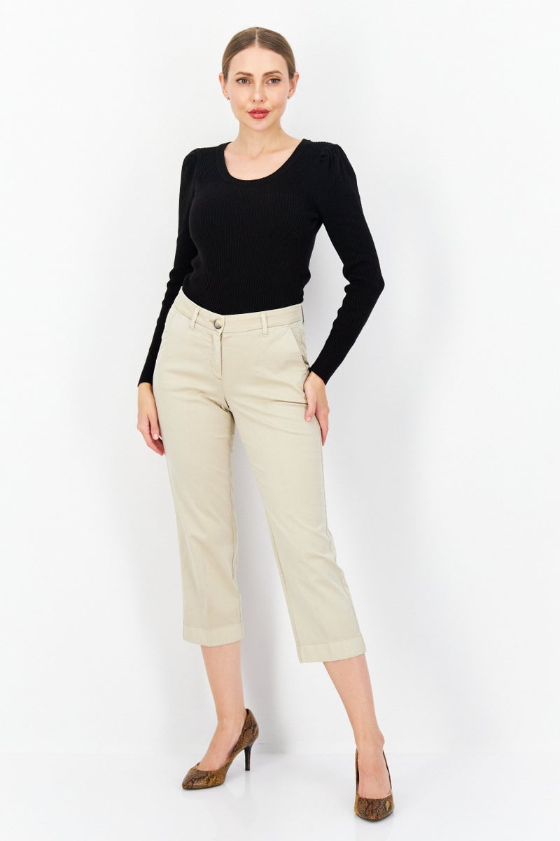 Zero Women Slim Fit Plain Chino Pant, Beige - Image 2