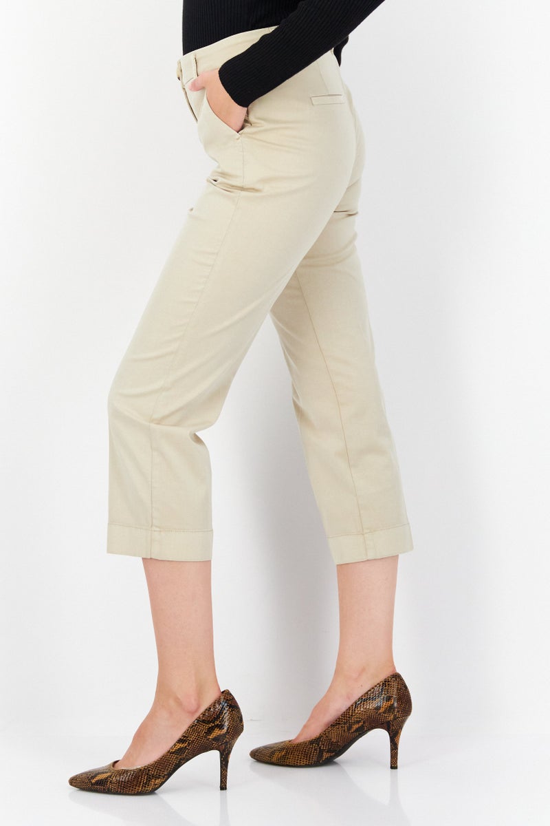 Zero Women Slim Fit Plain Chino Pant, Beige - Image 4