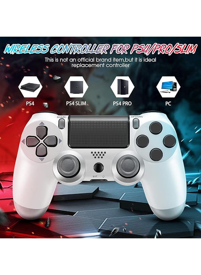 Wireless Controller For Playstation 4/Pro/Slim/Pc Gamepad Joystick Remote For Ps4 Console With 1000Mah/Built In Dual Vibration/6 Axis Gyro Sensor/Speaker/Audio Jack (White) - Image 2